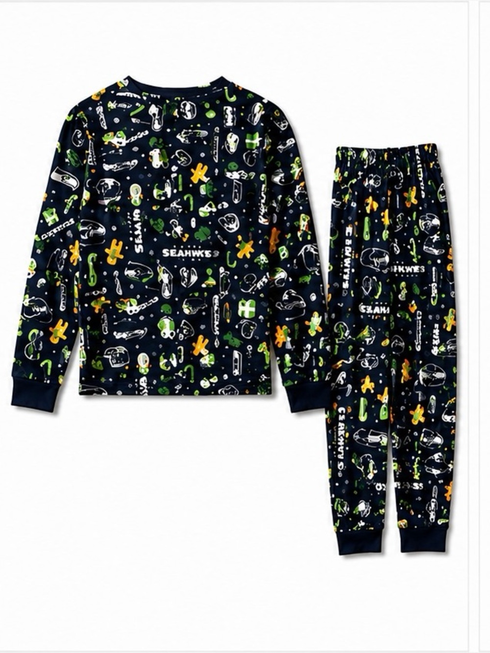 Seattle Seahawks 12th Man NFL Christmas Flannel Unisex Pajama Set Youth XS 4/5